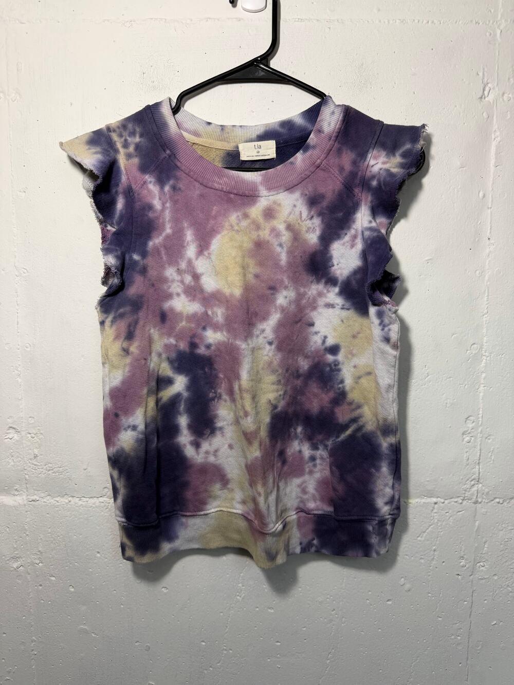 T. La Anthropologie Tie Dye Ruffled Sleeveless Sweatshirt Tank XS Purple